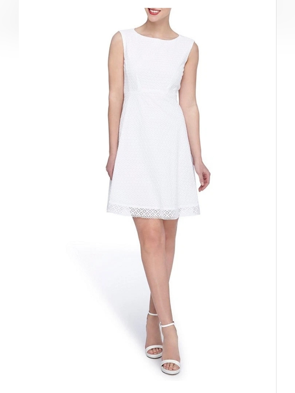 TAHARI White Sleeveless Emnroidered Textured Fit And Flare Short  Dress Size 4P